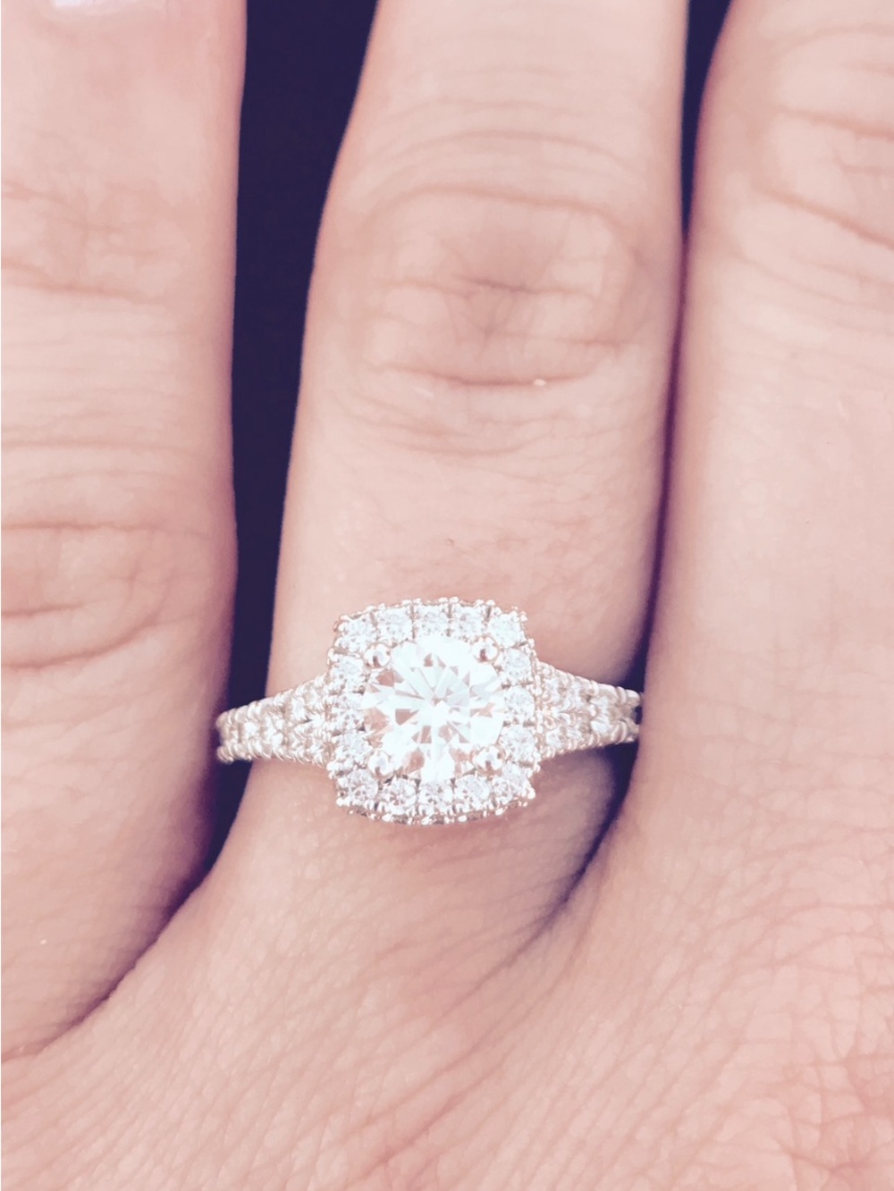 Hearts on Fire White Gold Cushion Halo Diamond Ring